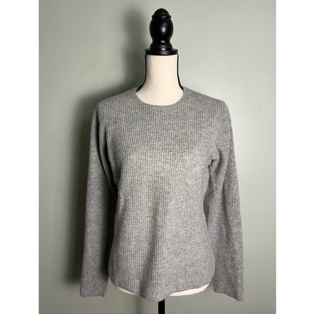 White + Warren Gray Ribbed Crewneck Sweater